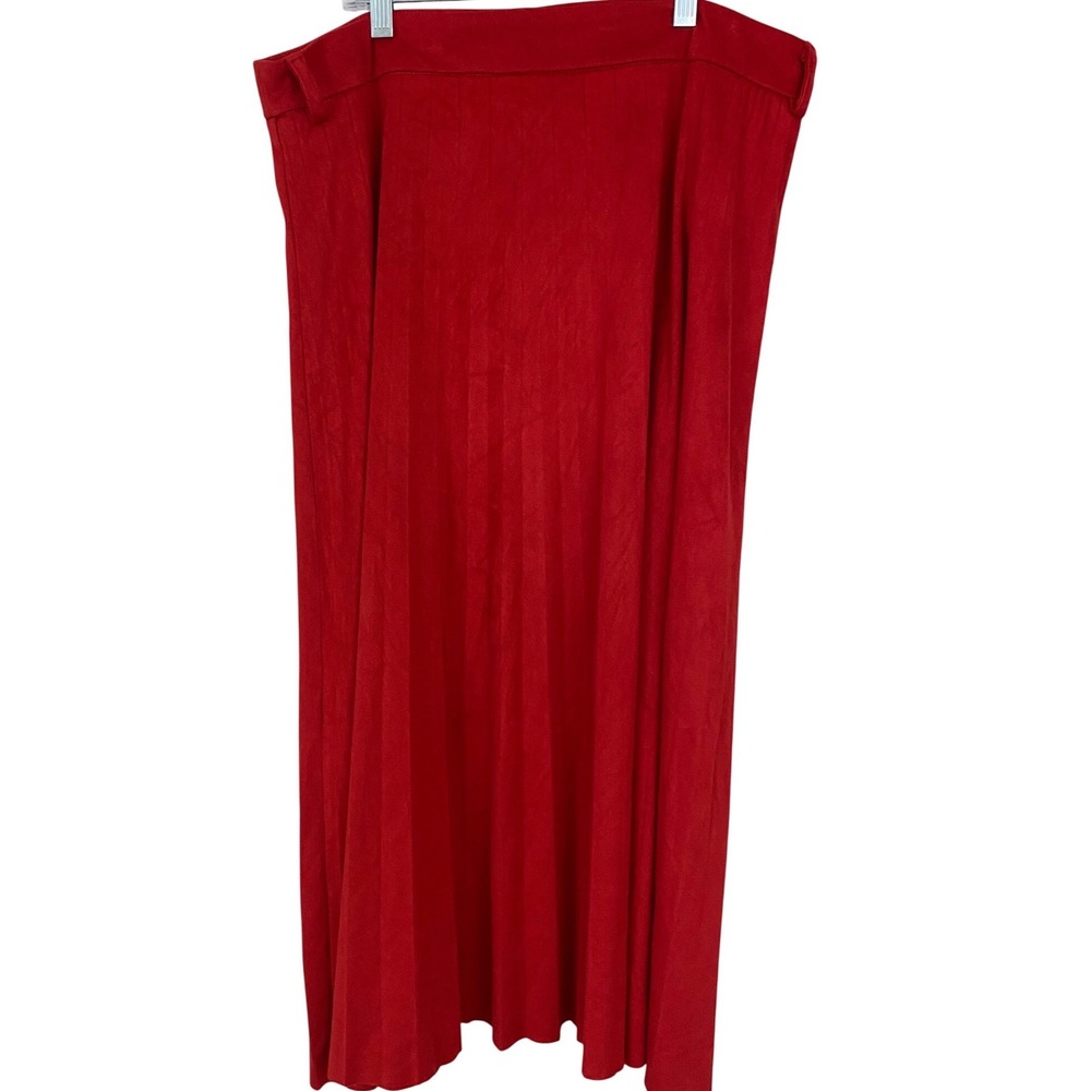 Nicole Miller Skirt Womens 14 Red Faux Suede Pleated Midi Career Preppy Solid